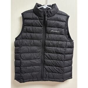 Eddie Bauer Kids Down Puffer Vest Small 7/8 Black Packable Lightweight Outdoor